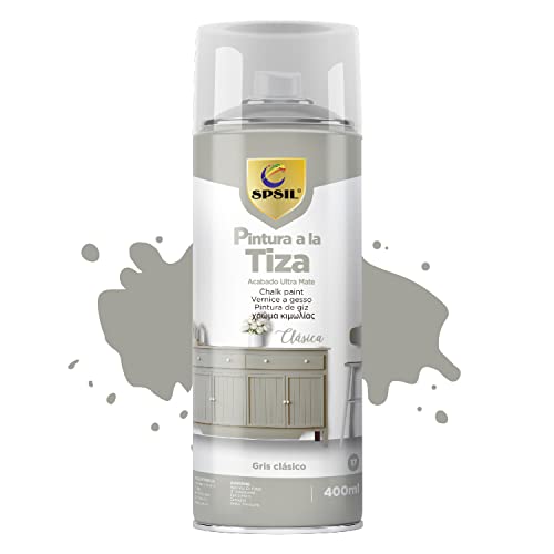 SPSIL Chalk Paint Spray 400ml, Pintura Spray a la Tiza Color Pastel Acabado Ultra Mate para Metal/Madera/Cerámica, etc (Gris Clásico Mate, Paquete de 1), Envío desde España