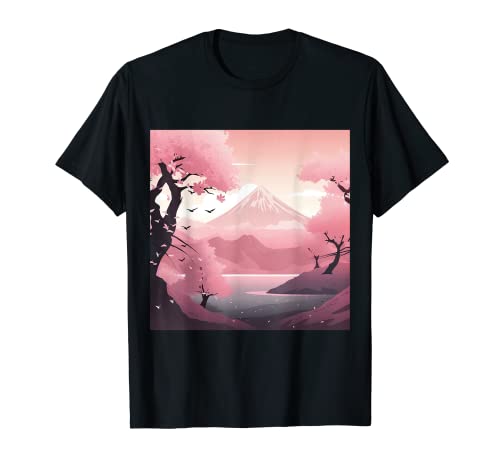 Pintura de paisaje rosa pastel con diseño de camino Sakura Camiseta