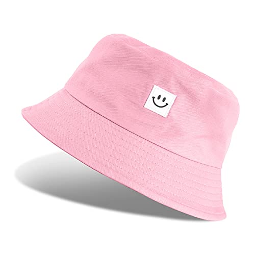 Tuopuda Sombrero del Pescador Algodón Unisex Bucket Hat Plegable De La Sonrisa del Casquillo De Sun Sombrero Al Aire Libre para Senderismo Camping y Playa(Rosa)