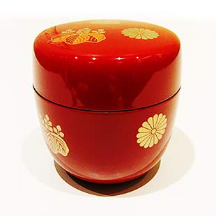 Natsume - Caja de té matcha Japonés (rojo bermellón con decoratión Kodaiji Makie en oro)