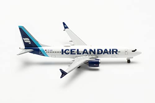 Herpa Modelo de avión Boeing 737 MAX 8, Icelandair TF-Ice Escala 1:500 - Modelo de avión para Diorama, modelismo, Pieza de coleccionista, avión sin Soporte de Metal
