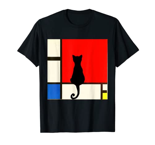 Un gato negro en una pintura Mondrian Camiseta
