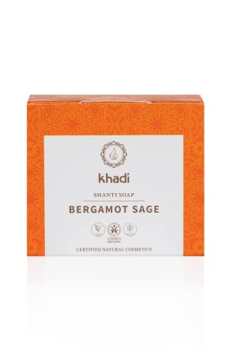 khadi BERGAMOT Shanti Soap, jabón natural elaborado con manteca de karité nutritiva y aloe vera, 100% de origen vegetal, vegano, sin siliconas ni sulfatos, cosmética natural certificada, 100 g