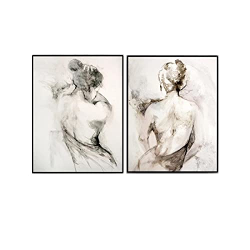 zhengchen Impresión en Lienzo Abstracto Negro Blanco Mujer Sexy Espalda Desnuda Lienzo Pintura Carteles e Impresiones Cuadro de Arte de Pared decoración de la Sala de Estar 30x40cmx2 Enmarcado