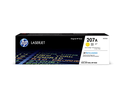 HP 207A W2212A, Amarillo, Cartucho Tóner Original, de 1.250 páginas, para impresoras HP Color LaserJet Pro MFP M282nw, MFP M283fdn, MFP M283fdw, M255dw y M255nw