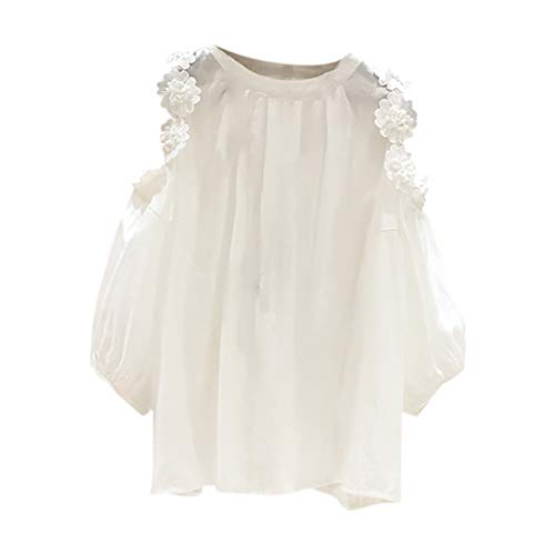 Apliques Half O-Neck Moda Hombro Mujeres Tops Loove Cold Sleeve Solid Women's Blusa Blousse, blanco, XL