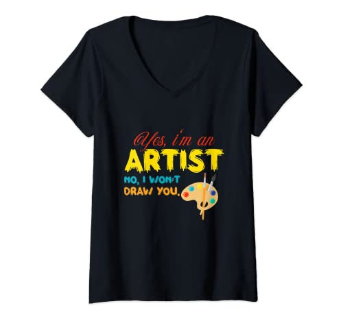 Mujer Pintor Dibujo Pintura Pincel Pintor Arte Paleta Pintura Colores Camiseta Cuello V