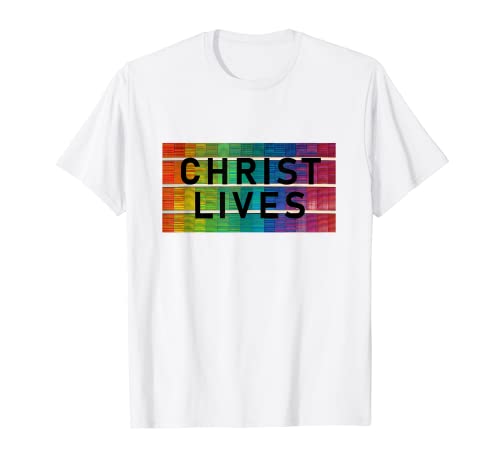 Diseño artístico cristiano arco iris gráfico 'Christ Lives' Camiseta