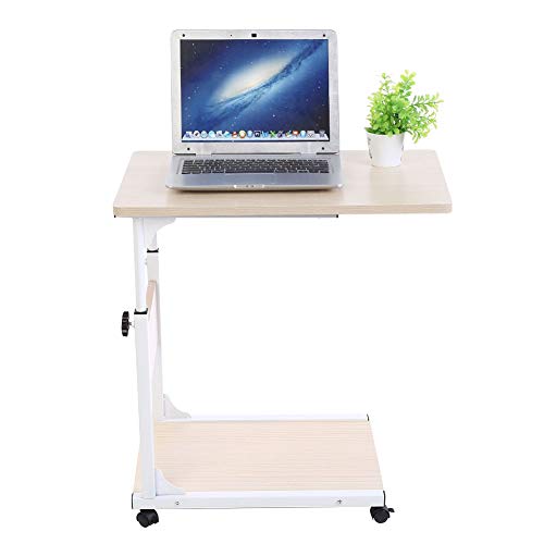 Escritorio para ordenador portátil extraíble, mesa de cama con ruedas, multiusos, altura regulable, mesa de sofá lateral, de MDF y metal, 60 x 40 x 55 – 80 cm (arce blanco)