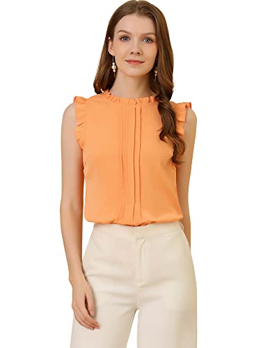 Allegra K Blusas Elegante Sin Mangas Vintage De La Década De 1950 con Volantes para Oficina De Negocios para Mujer Naranja Claro XL