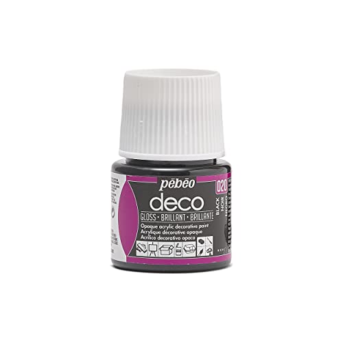 Pébéo 092020 20 Deep Black - Pintura acrílica (Brillante, 45 ml), Color Negro Intenso