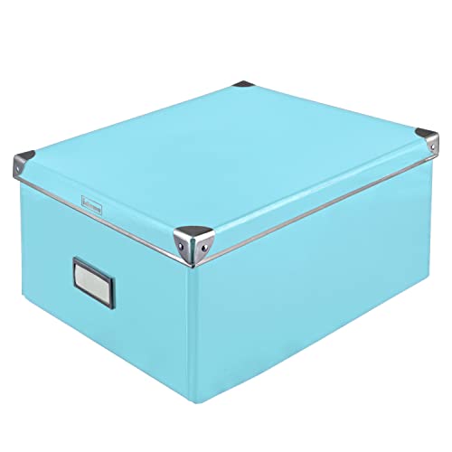 Idena 11009 -Caja de almacenamiento de cartón resistente,tapa con bordes reforzados de metal, caja multiuso en color turquesa con campo de etiquetado, para el orden en el hogar, la oficina y el taller