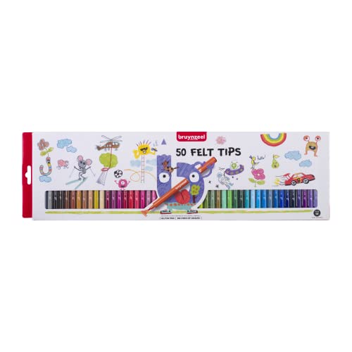 Bruynzeel Juego de bolígrafos de color con punta de fieltro para niños, 50 piezas