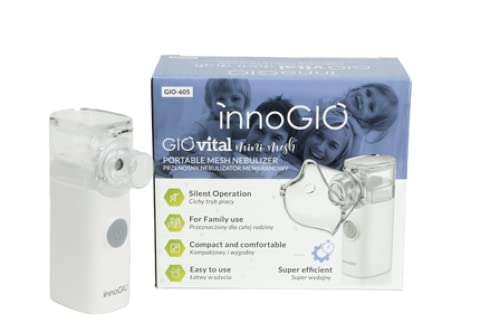 InnoGIO Mini Mesh, Aerosol Silencioso y Portátil para Adultos y Niños, Nebulizador Eléctrico con Tecnología de Membrana Vibratoria, Mascarillas Incluidas