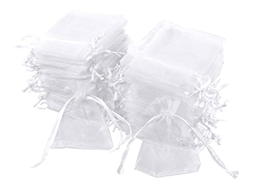 Carehabi - 100 bolsas de organza, color blanco, 7 x 9 cm, bolsa de regalo de organza, bolsa para joyas, bolsa de boda, bolsa de lavanda, bolsa de lavanda, preferencias de boda