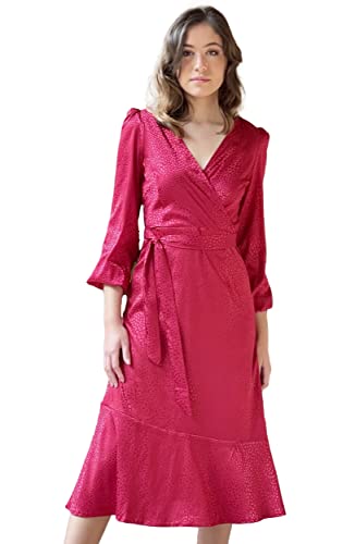 TONALA | Vestido Lux Satén Corto Mujer Fiesta Elegante Primavera Verano Invitada Boda Comunión Coctel (XL, Rojo)
