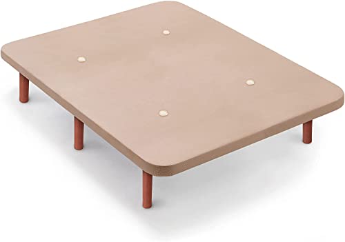 HOGAR24 ES | Base Tapizada Tejido 3D | Válculas de Transpiración | Estable y Resistente | Incluye Juego de Patas de Madera Color Cerezo | Color Beige | Medida: 150x190 cm