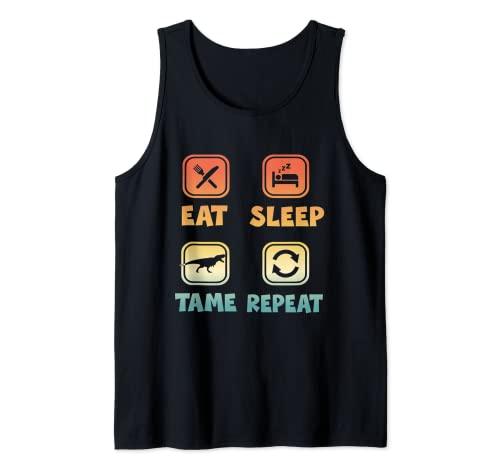 Eat Sleep Tame Repeat Funny Dino Dinosaur Camiseta sin Mangas