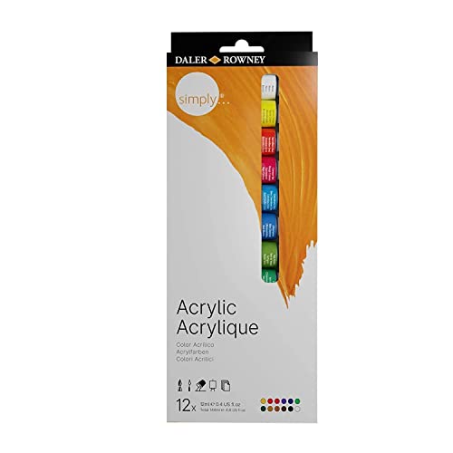 Pintura acrilica daler rowney simply caja de 12 colores surtidos tubo de 12 ml