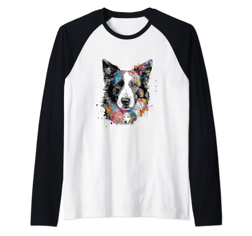 Diseño artístico de collage de Border Collie Camiseta Manga Raglan