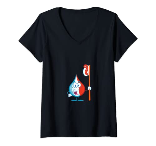 Mujer Cepillo de dientes y pasta de dientes de dibujos animados Camiseta Cuello V