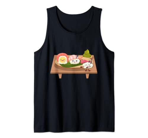 Tablero de sushi dibujos animados durmiendo arroz pescado crudo colorido Diseño Camiseta sin Mangas