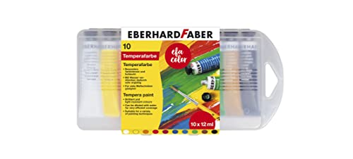 Eberhard Faber 575510 - Pinturas escolares EFA Color Tempera en colores resistentes a la luz, caja de plástico con 10 tubos de 12 ml cada uno, mezclables, adecuados para técnicas de pintura