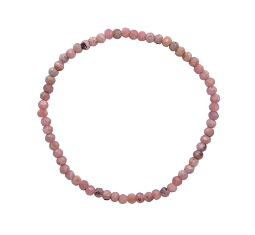 Taddart Minerals Pulsera rosa de piedra preciosa natural rodocrosita con cuentas facetadas de 4 mm colocadas en hilo elástico de nailon – Hecho a mano