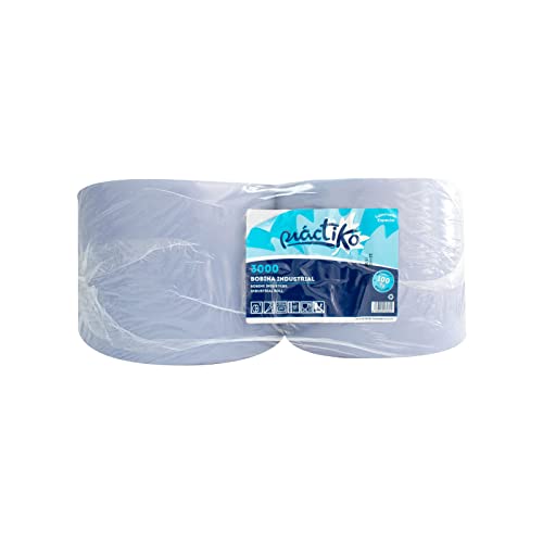 Bobinas de Papel Industrial de celulosa Azul | Rollos de Papel 100% Pasta Virgen Azul | Pack de 2 bobinas de Papel | Acabado Laminado | 3 kg por Bobina | Marca Práctiko