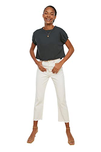Trendyol Camiseta de Punto de Color Antracita, Gris Oscuro, M para Mujer
