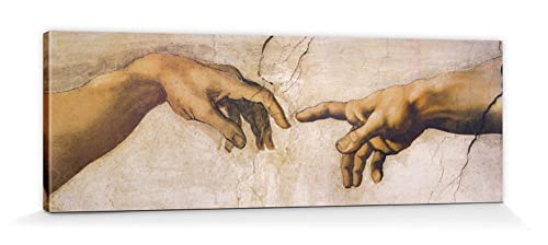 1art1 Michelangelo Buonarroti Póster Impresión En Lienzo La Creación De Adán, Detalle, 1508-1512 Cuadro En Bastidor De Camilla De Madera | Mural XXL | Imagen 150x50 cm