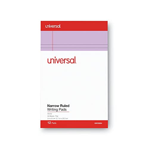Universal 35854 - Bloc de notas perforadas de colores, regla estrecha, 5 x 8, orquídea, 50 hojas (paquete de 12)