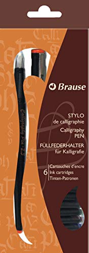 Brause 97415B - Un set calligraphie comprenant un stylo-plume 1,5 mm, 6 cartouches d'encre de couleur et une notice