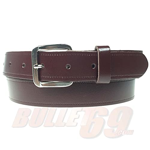 Cinturón de piel para hombre y mujer, 30 mm, con hebilla plateada, cinturón casual de 1.25 pulgadas de ancho, fabricado en Inglaterra, granate, XL 102/112 cm