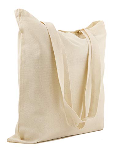Bolsa de algodón de calidad, 145 g/m2, tamaño 38 x 42 cm, asas largas, 70 cm, 100% algodón, natural