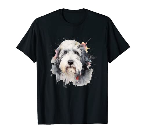 Colorido perro pastor inglés antiguo acuarela arte Camiseta