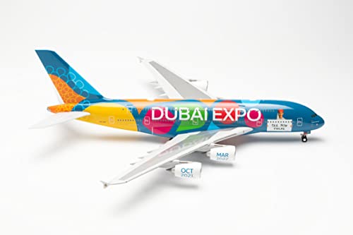 Herpa Modelo de avión Airbus A380 Emirates Expo 2020 Dubai - Be Part of The Magic A6-EOT Escala 1:200 - Modelo de avión, modelismo, avión con Soporte de plástico