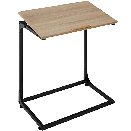 TecTake 801002 Mesa Auxiliar para portátil 55x35x66,5cm, Tablero Regulable de Estilo Industrial para Trabajar con Ordenador, Mesa de sofá para Leer (Madera Industrial Clara)