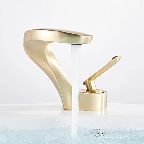 FW Grifo Lavabo Grifo Baño Estilo De Moderno Latón Grifo Monomando Lavabo, Grifo Mezclador Agua Fría Y Caliente, Válvula De Cerámica, Dorado