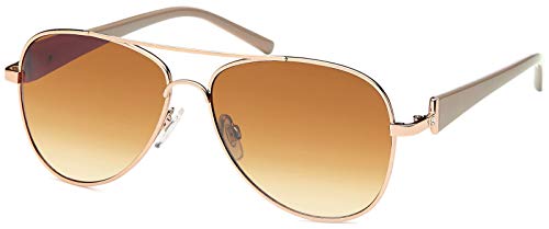 styleBREAKER Damas Aviadoras con lentes tintadas, gafas de sol con sienes lacadas y strass 09020053, color:Marco dorado / delineado de vidrio marrón