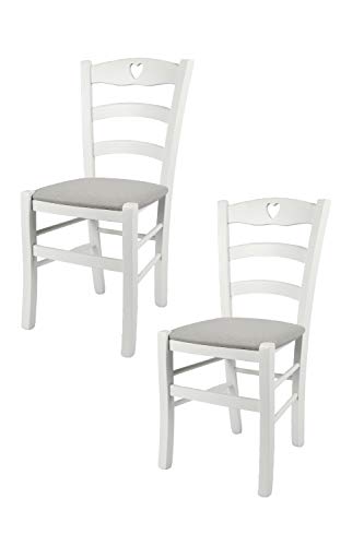 Tommychairs - Set 2 sillas Cuore para Cocina y Comedor, Estructura en Madera de Haya barnizada Color Blanco y Asiento tapizado en Tejido Color Gris Perla