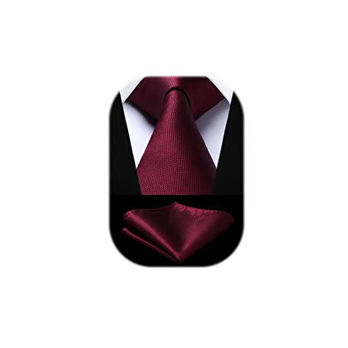 HISDERN Pañuelo de corbata a cuadros color burdeos para hombre para boda fiesta corbata y juego de pañuelos de bolsillo