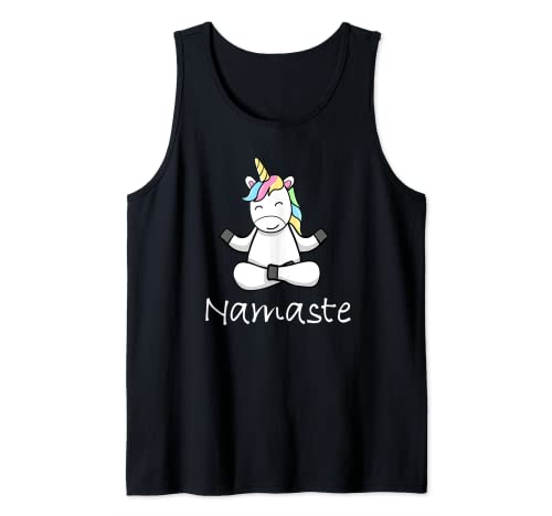 Adorable unicornio de dibujos animados en yoga pose o meditar namaste Camiseta sin Mangas