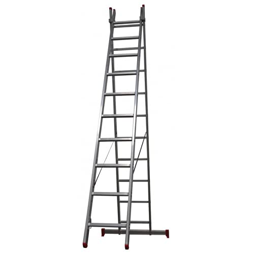 Escalera Profesional de Aluminio Doble, transformable , Dos tramos de 11 peldaños con Relieve Antideslizante , Altura 2,95mts. Certificación EN-131, fácil de Transportar