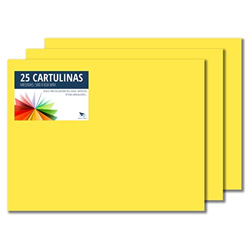 Raylu Paper® - Cartulinas 50x65cm, 25 Unidades, 180g/m². Cartulinas 50 x 65 cm de colores ideales para manualidades, oficina, dibujo, papiroflexia (Amarillo Canario)
