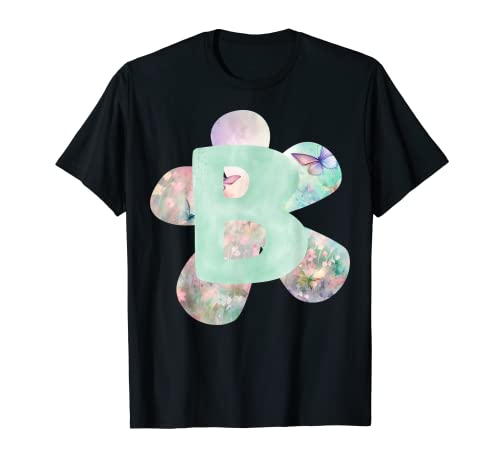 Acuarela letra B nombre inicial monograma flores silvestres primavera Camiseta