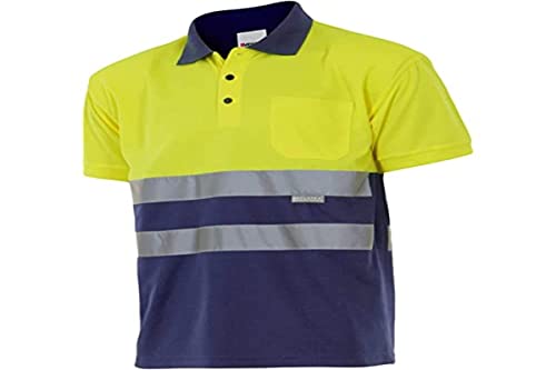 VELILLA 173; Polo Bicolor Manga Corta AV; Color Azul Marino y Amarillo Flúor; Talla 3XL