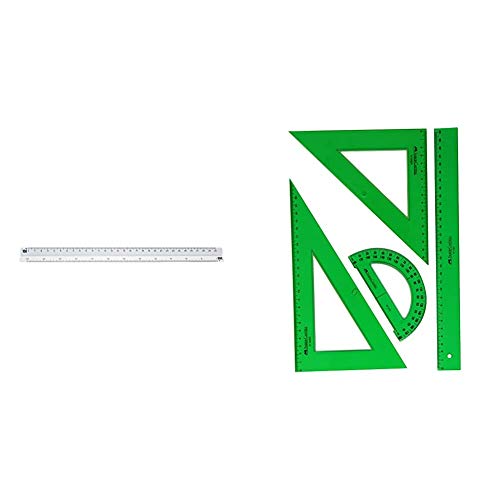 Faber Castell 176152 - Escala de reducción triangular, B de 1:100:200:250:300:400:500 + 65021 - Pack escolar con escuadra, cartabón, regla y semicírculo, color verde
