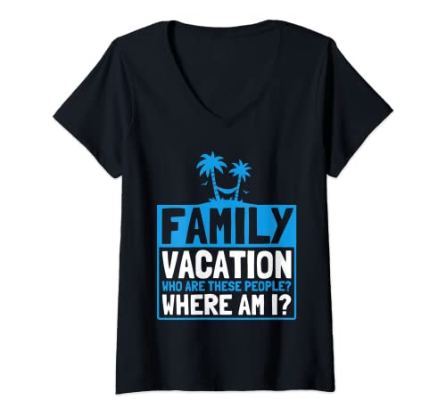Mujer Vacaciones en familia ¿Quiénes son estas personas? Camiseta Cuello V