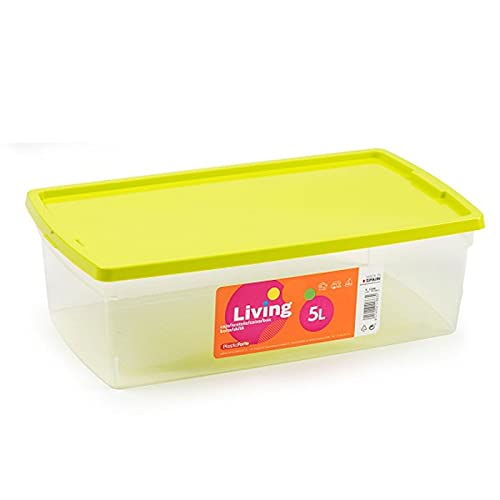 AC - Caja de ordenación de plástico transparente con tapa color aleatorio. Contenedor para almacenar juguetes, libros, alimentos. Capacidad 5 litros. Dimensiones aprox.: 10,3 x 33,5 x 19 cm